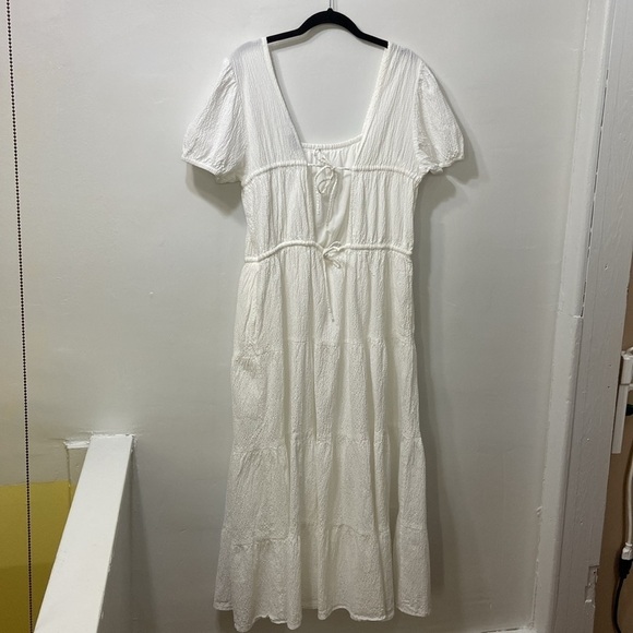 & Other Stories Women’s White Elastic Puff Sleeve ,Tie Back,Midi Dress.Size-US-M - Picture 3 of 12